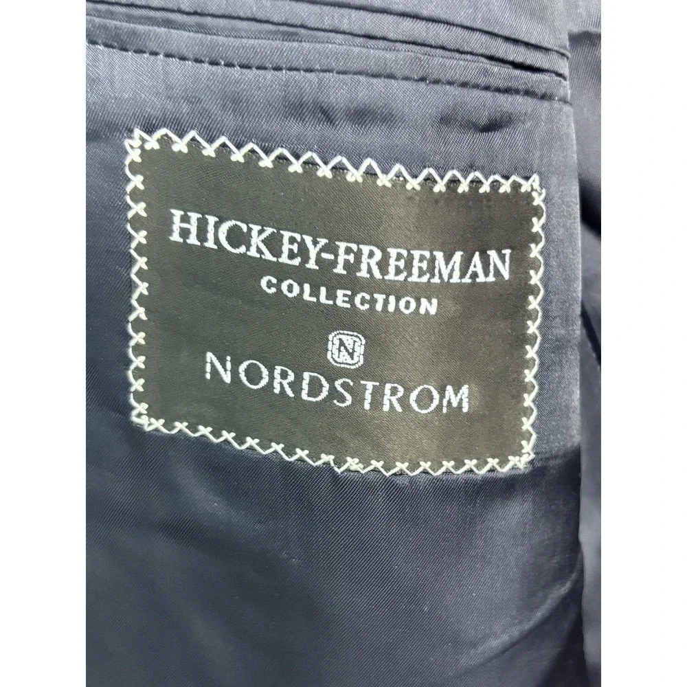 vtg Hickey Freeman 41R 42R 36x30 Navy Blue Stripe 2pc Pant Suit USA Flannel Wool